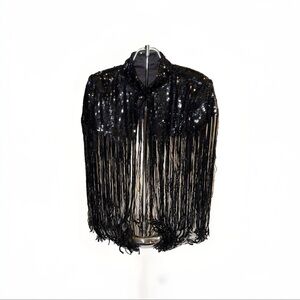 Zara Women’s Black FRINGED SEQUIN CAPE
